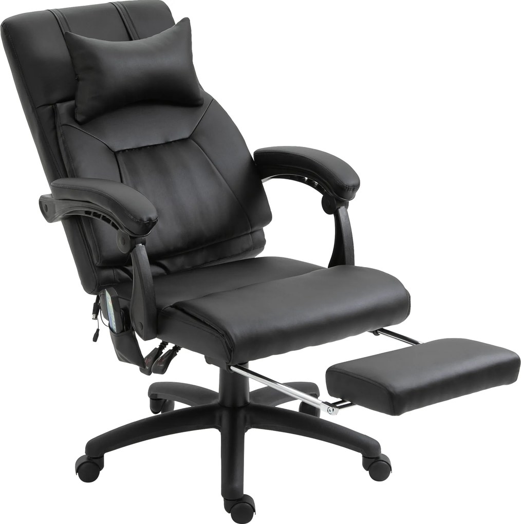 Cadeira de escritório executiva com função de massagem, apoio para os pés e apoio para a nuca integrados, encosto reclinável e altura ajustável, 68 x