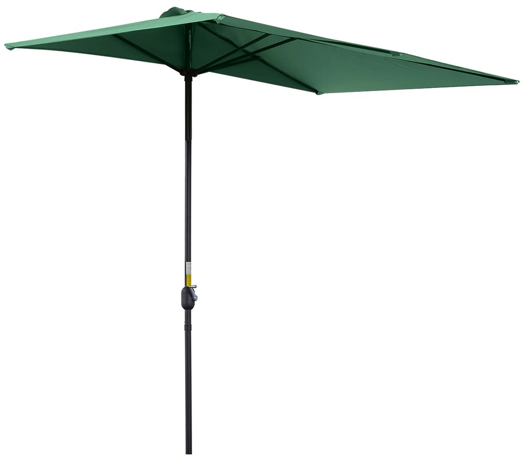 Outsunny Chapéu de Sol Semicircular 230x130x245 cm Chapéu de Sol para Parede com Manivela Proteção UV 30+ e Mastro Metálica Ø38 mm Verde | Aosom Portugal