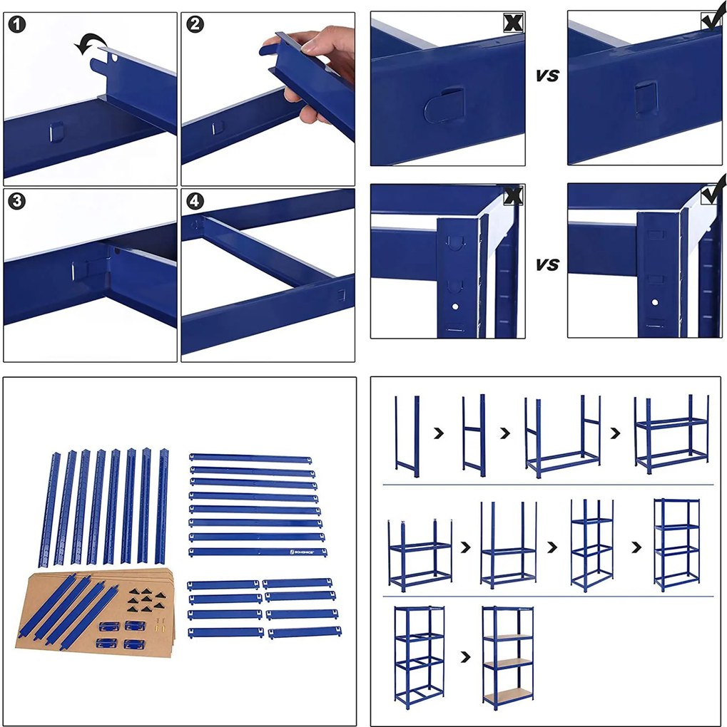 Estante de arrumação garagens, escritorio, arrumos cargas até 520 kg, 160 x 80 x 40 cm Azul