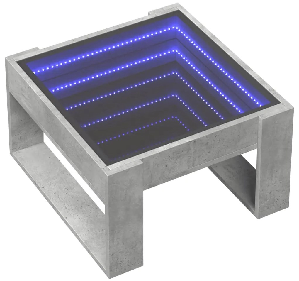 Mesa de centro luzes LED Infinity 50x53x30 cm cinzento cimento