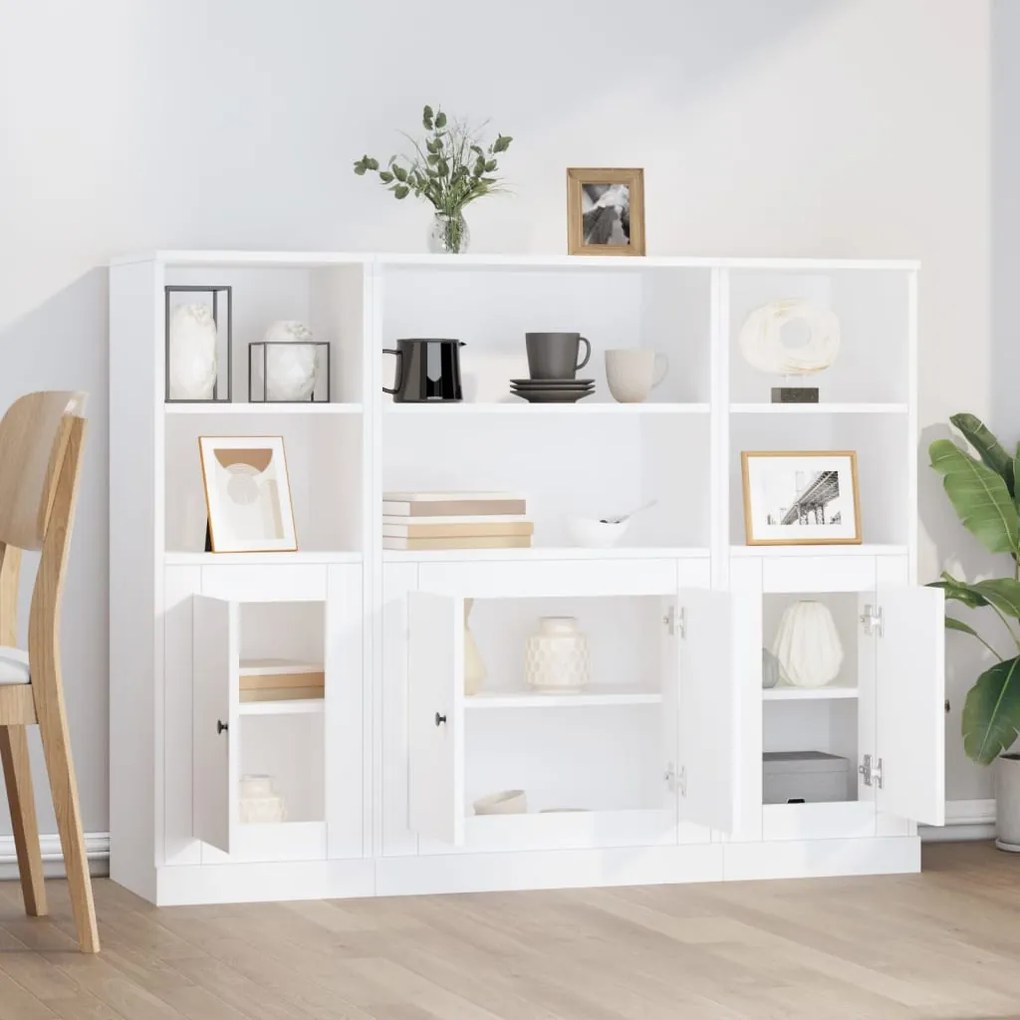 Aparadores altos 3 pcs derivados de madeira branco
