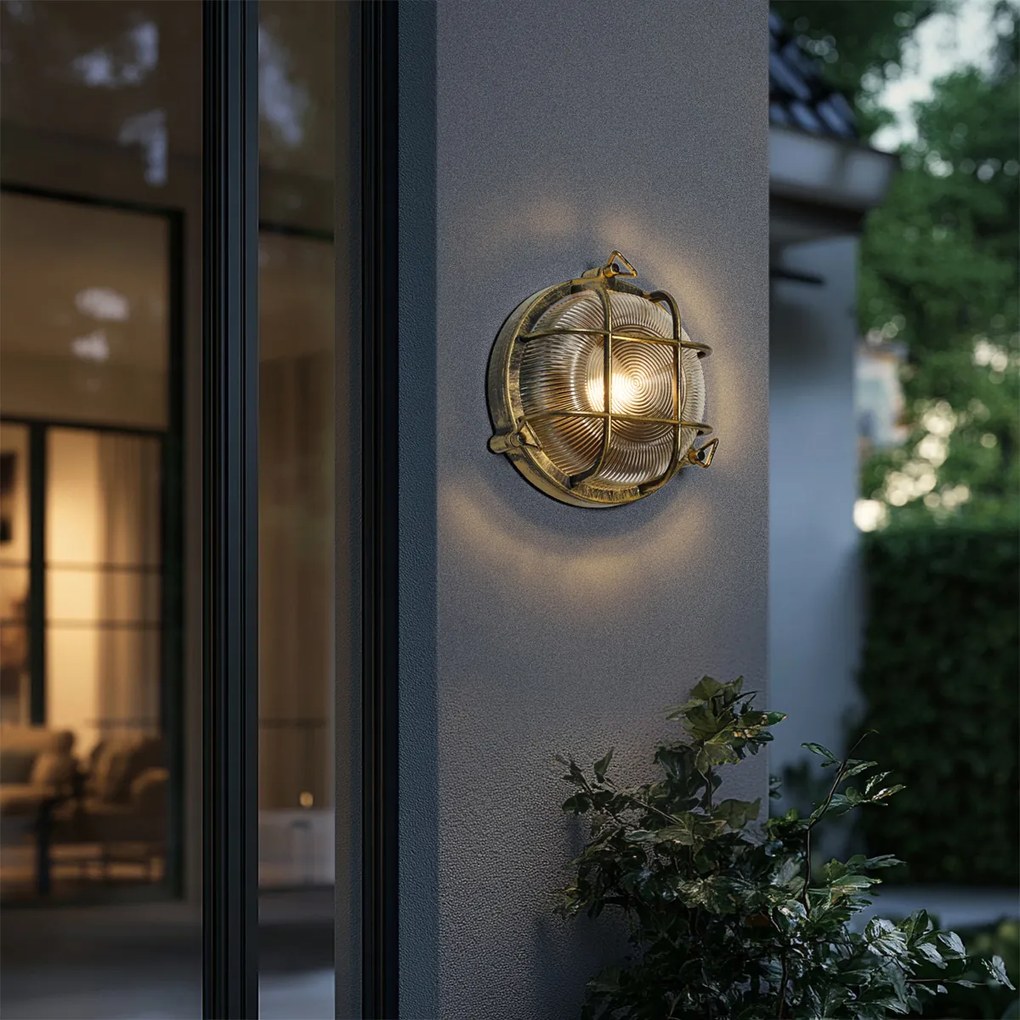 Candeeiro de Parede e Teto Exterior Dourado Antigo Redondo IP44 - Noutica