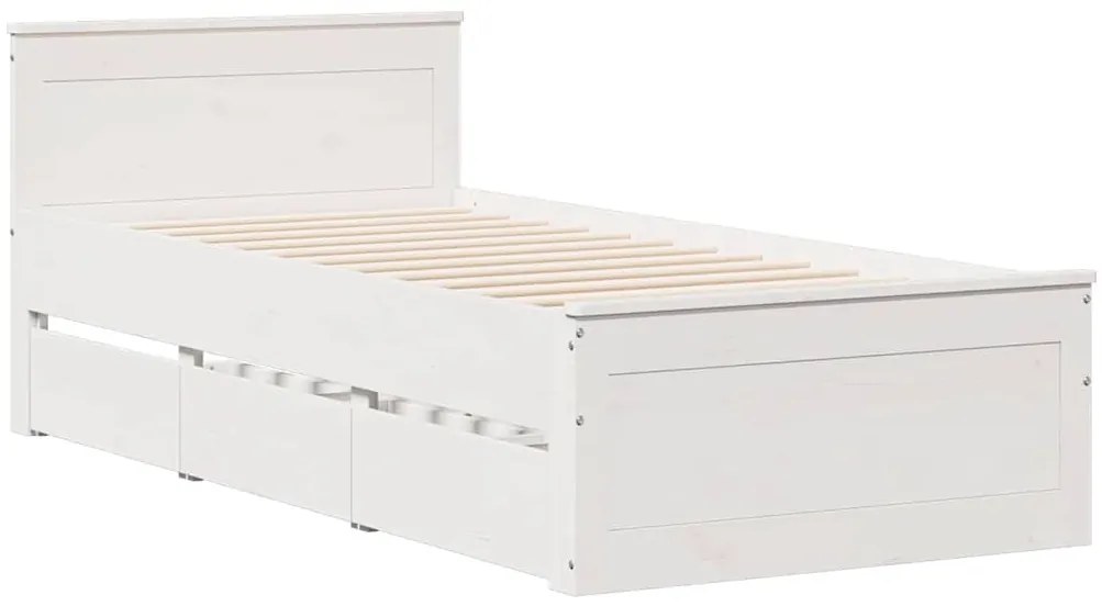 Estrutura de cama s/ colchão e c/ cabeceira pinho maciço branco