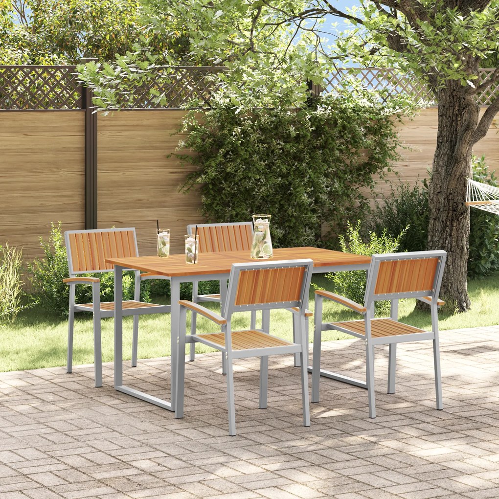 vidaXL Conjunto de Jantar de Jardim 5 Peças Cinza Aço e Madeira Sólida de Acácia
