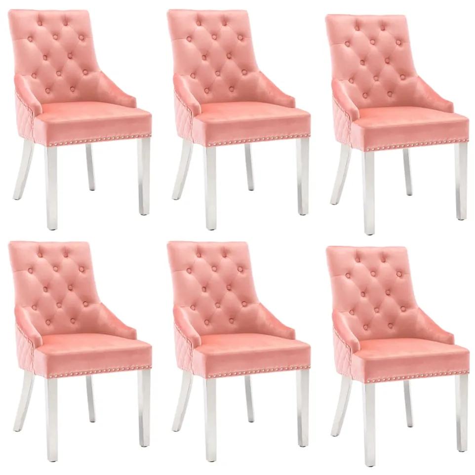 3080238 vidaXL Cadeiras de jantar 6 pcs veludo rosa