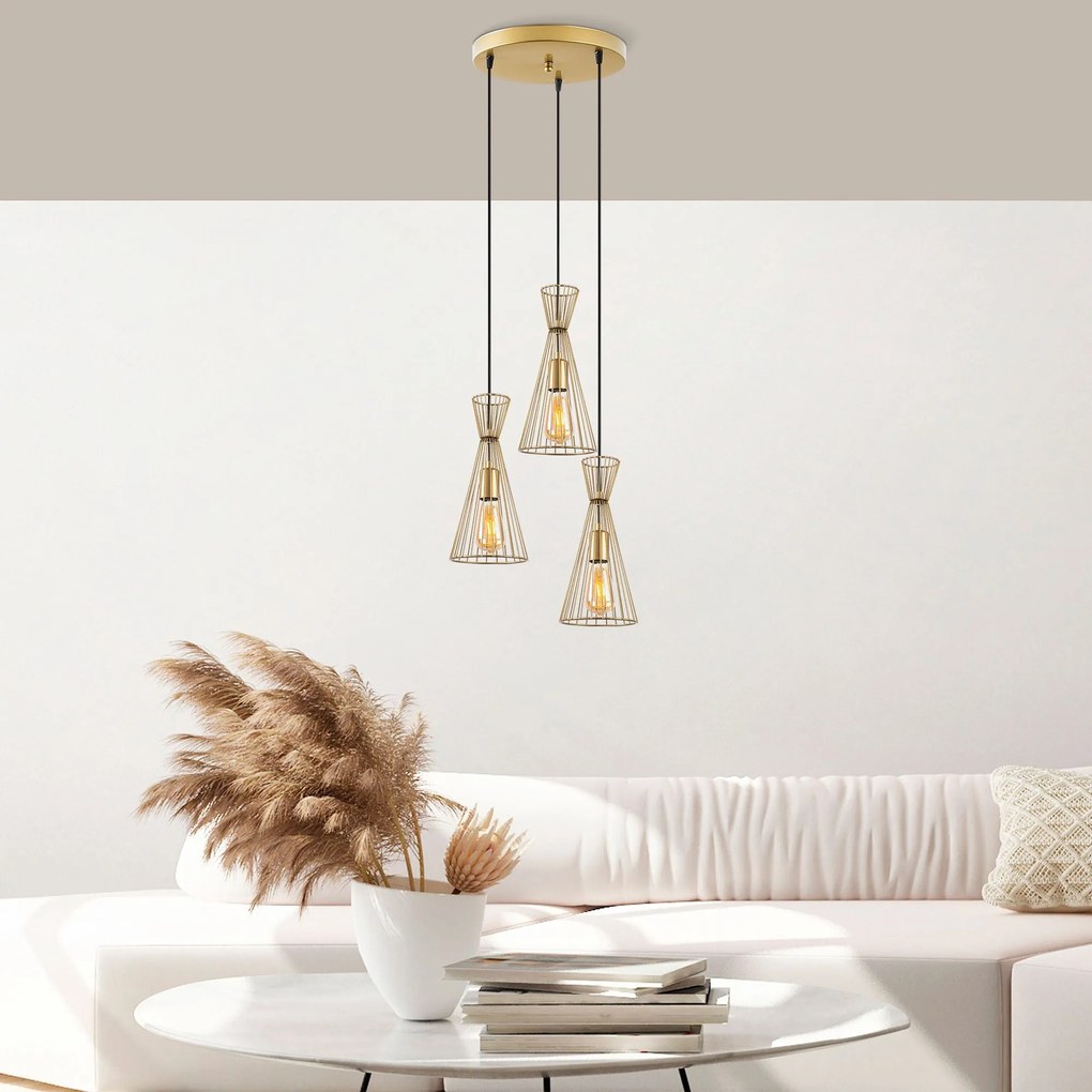 Chandelier Teltom – Dourado Brilhante – 68 x 68 x 125 cm