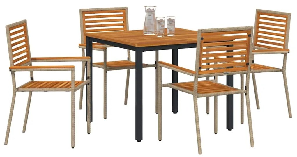 Conjunto de Jantar de Jardim vidaXL 5 Peças Bege Polivime Acácia