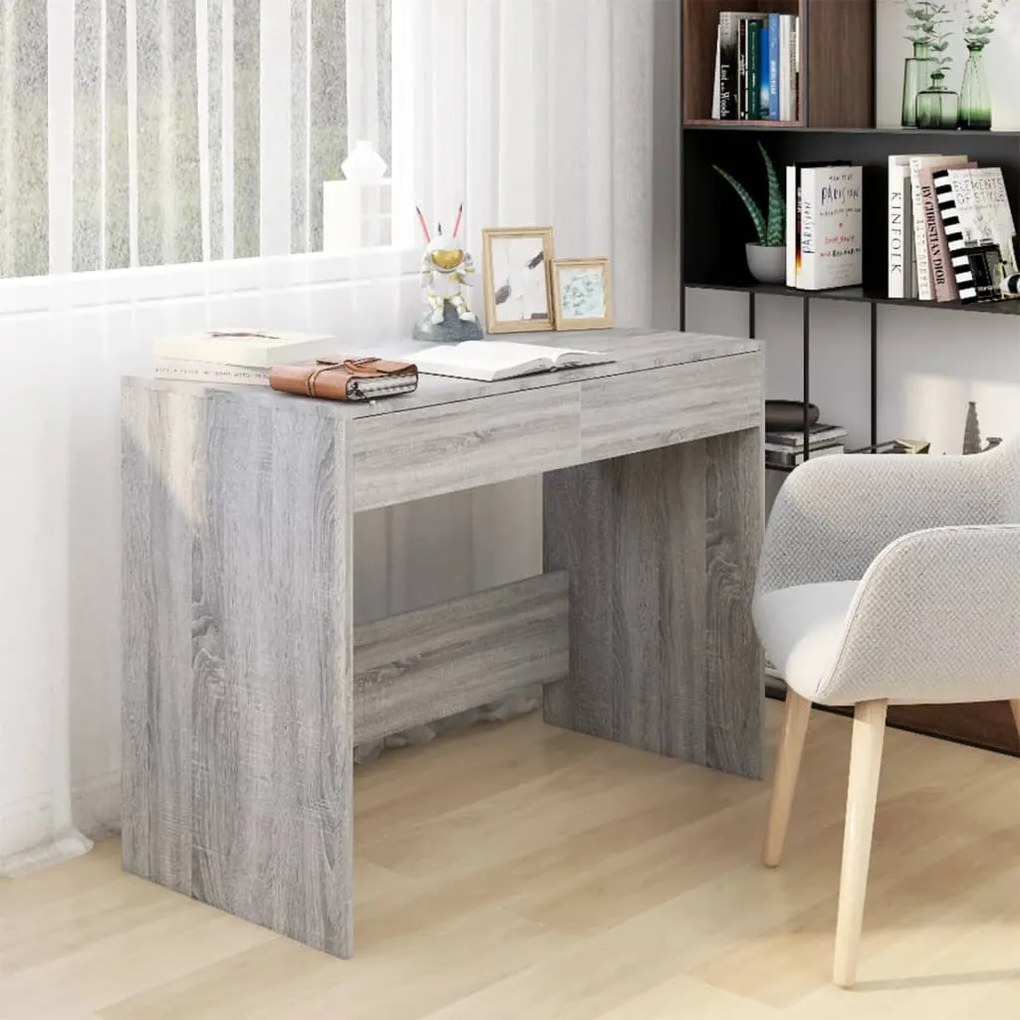812997 vidaXL Secretária 101x50x76,5 cm aglomerado cor sonoma cinzento
