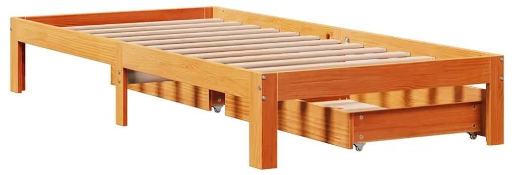 Estrutura cama c/ gavetas 100x200 cm pinho maciço castanho-mel