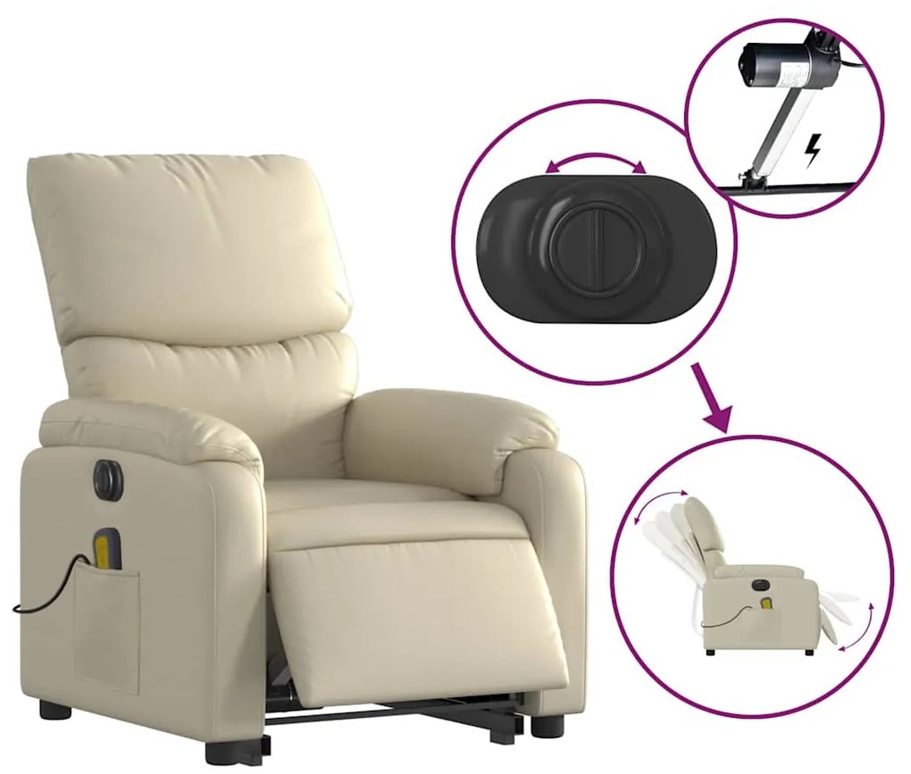 Poltrona reclinável elevatória elétrica couro artificial creme