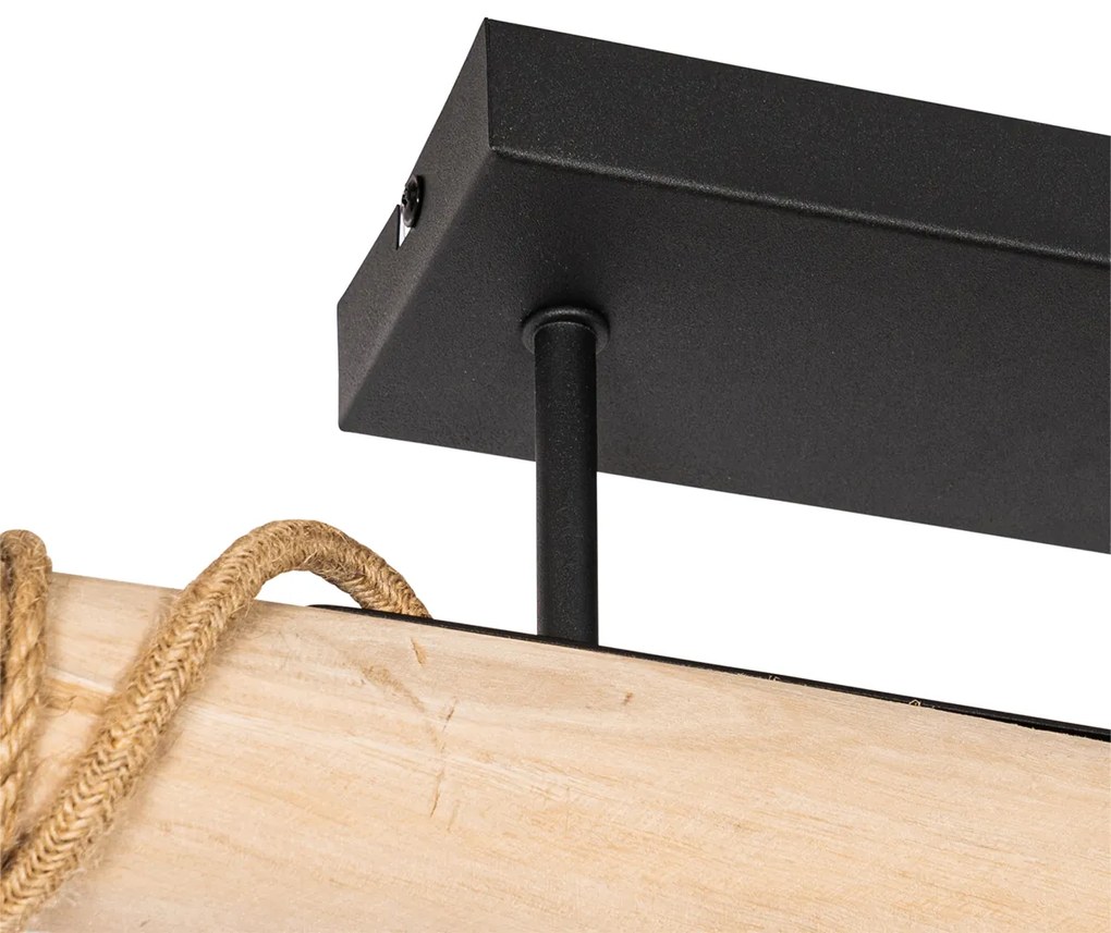 Candeeiro de suspensão rústico dourado com madeira 3 luzes - Yura