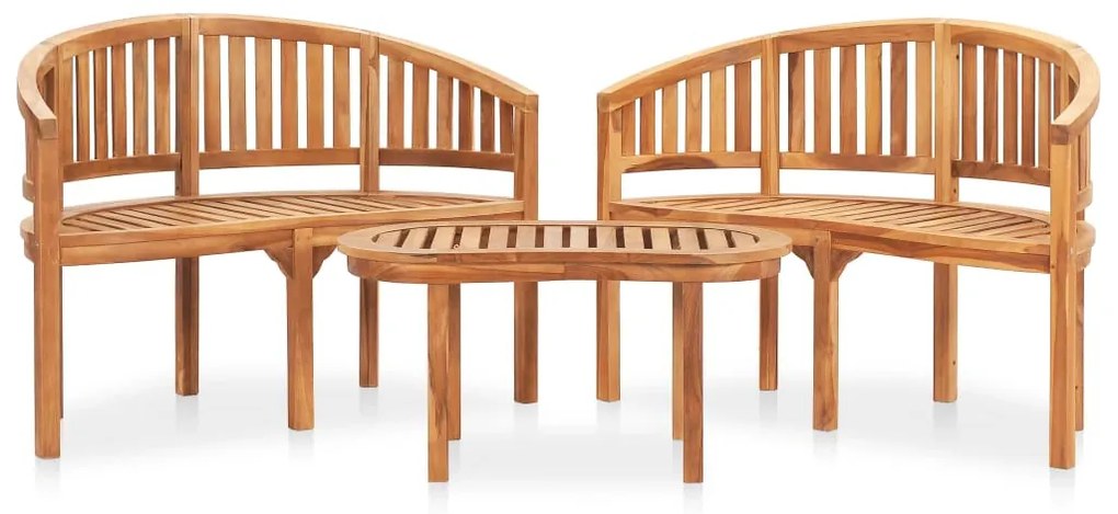 vidaXL 3 pcs conj. lounge de jardim formato banana teca maciça
