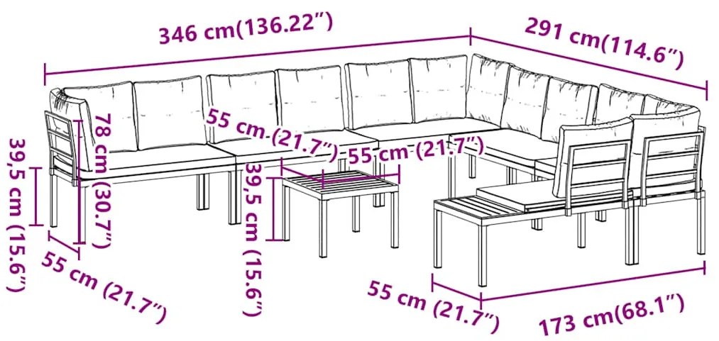 7 pcs sofás de jardim com almofadões aço revestido a pó preto