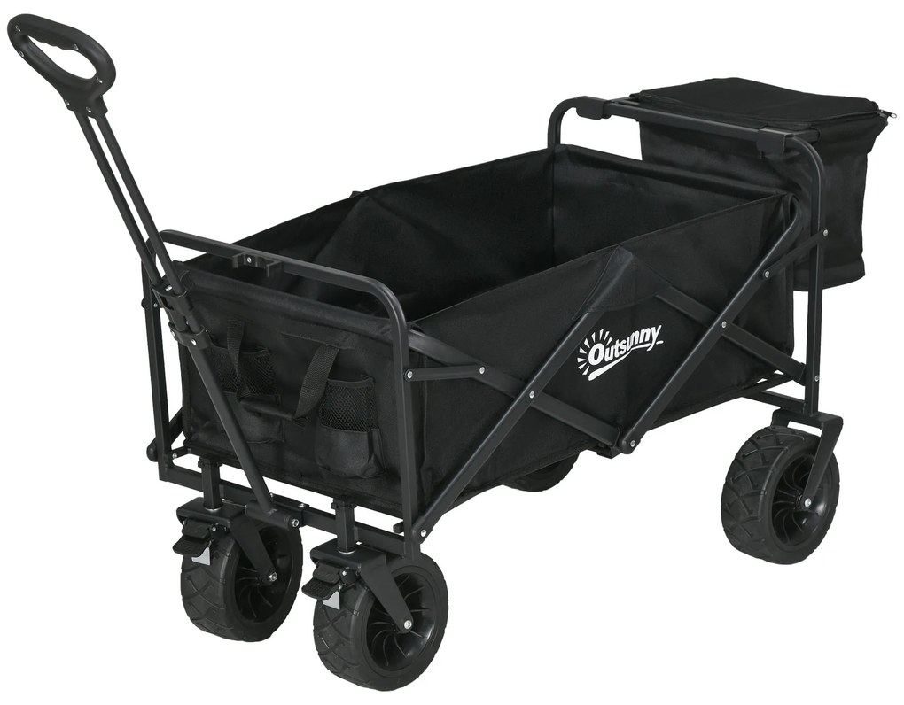 Carrinho de Transporte Dobrável com Bolsa Térmica Removível Capacidade 100 kg para Campismo Praia 113x57x77-100 cm Preto