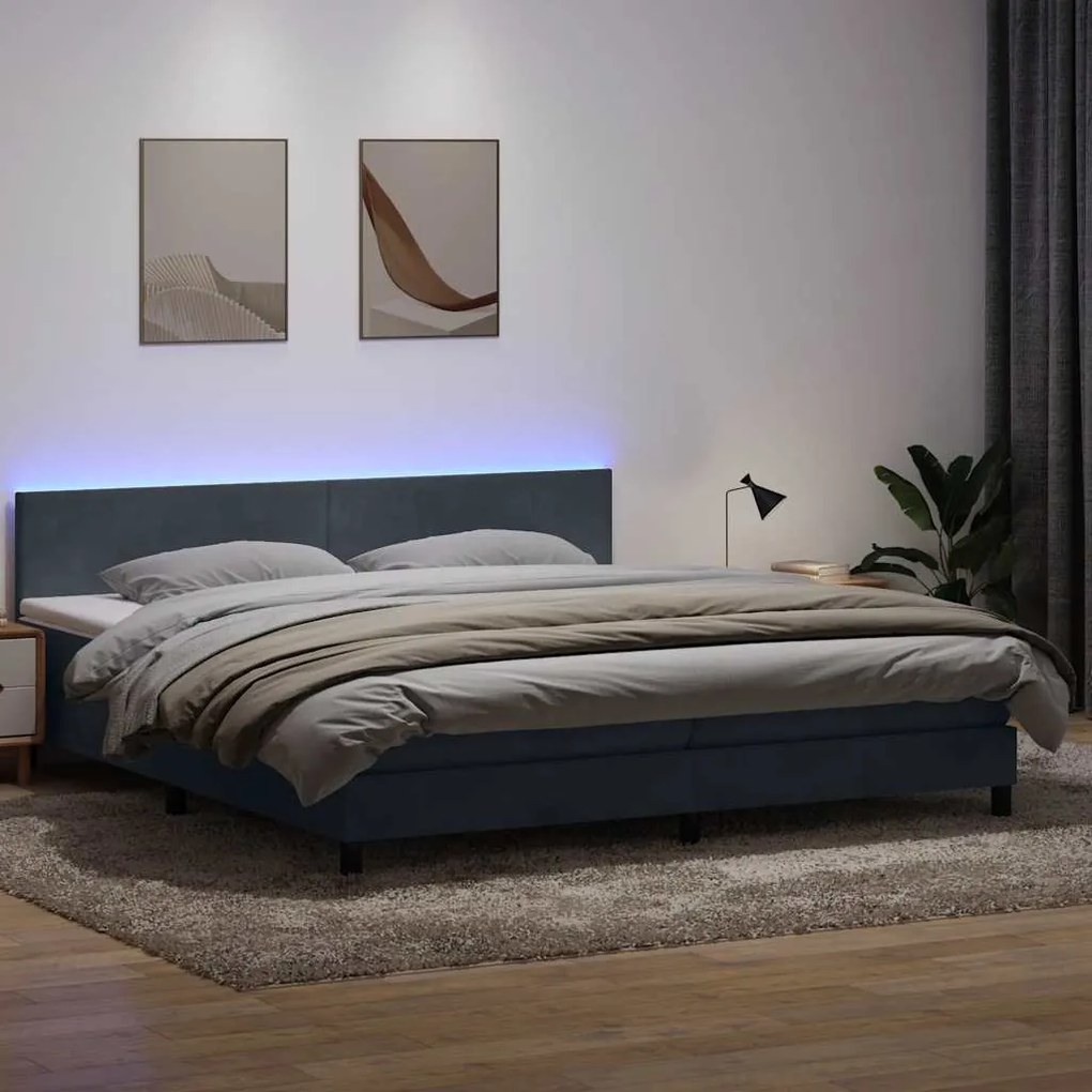 vidaXL Cama box spring c/ colchão e LED 180x210 cm veludo cinzento-escuro