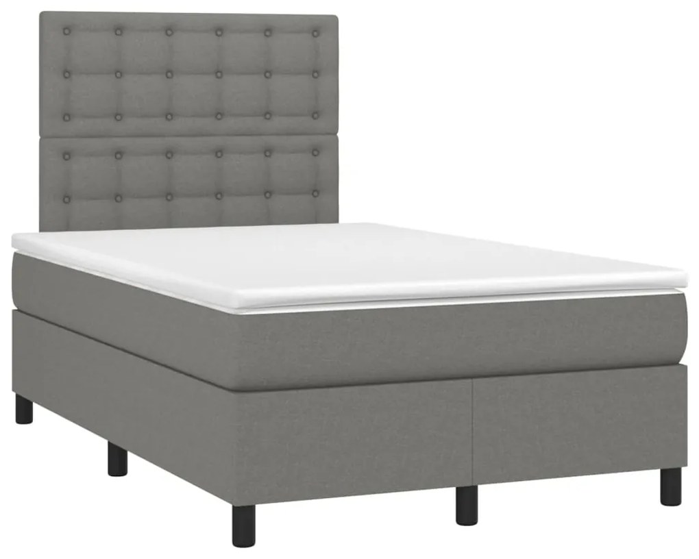 Cama box spring c/ colchão e LED 120x190 cm tecido cinza-escuro