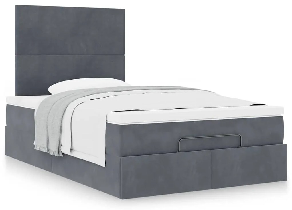 Estrutura de cama otomana com colchões cinza escuro veludo