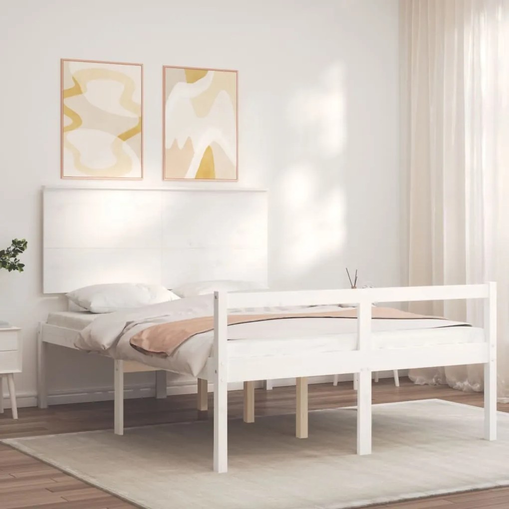 Estrutura de cama com cabeceira 140x190cm madeira maciça branco