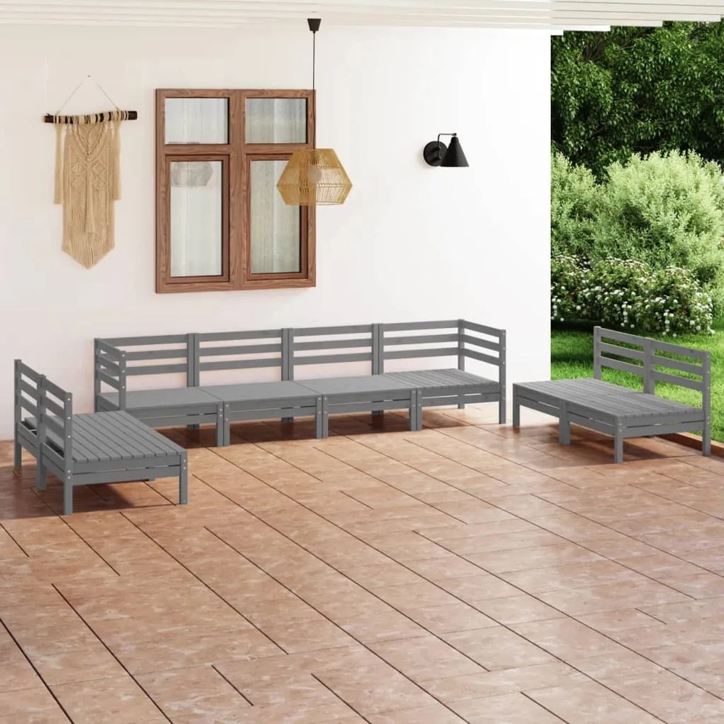 8 pcs conjunto lounge de jardim pinho maciço cinzento