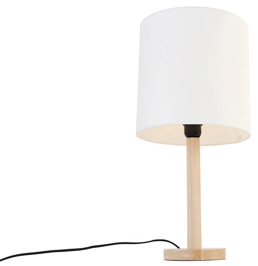 Candeeiro de mesa rústico em madeira com cúpula branca - Mels