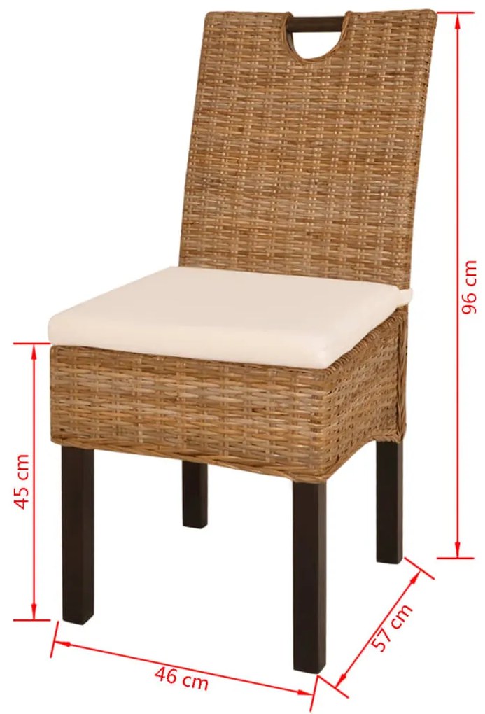 Cadeiras de jantar, 2 pcs, vime Kubu e madeira de mangueira