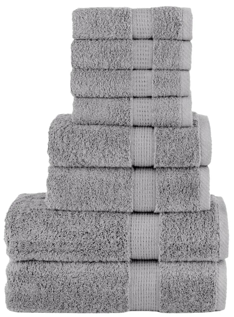 8pcs Conjunto toalhas banho premium SOLUND 600 gsm cinza