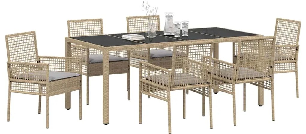 Conjunto de Jantar para Jardim 7 pcs Bege 190 x 90 x 75 cm
