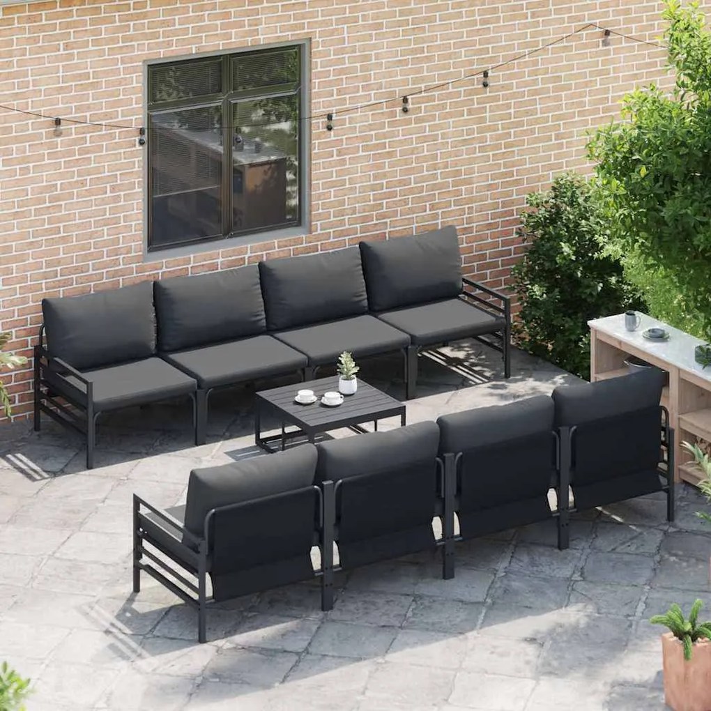 Conjunto de Sofá de Jardim com almofada 9 pcs Cinzento-escuro