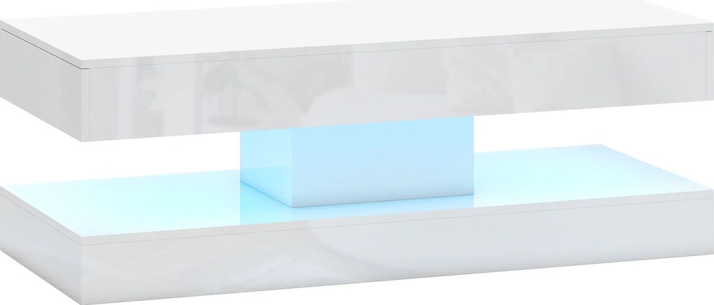 HOMCOM Mesa de estar com gavetas e luzes LED, mesa de centro moderna com prateleira aberta, mesa de centro, aglomerado, branco | Aosom Portugal