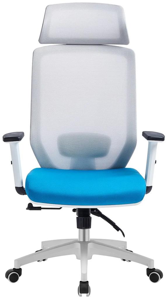 Cadeira de escritório CLAYTON, branco, rede cinza, tecido azul