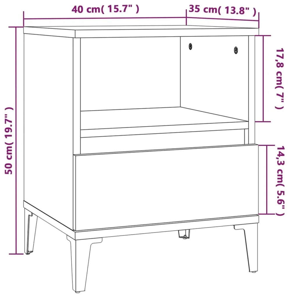 Mesa de cabeceira 40x35x50 cm carvalho sonoma