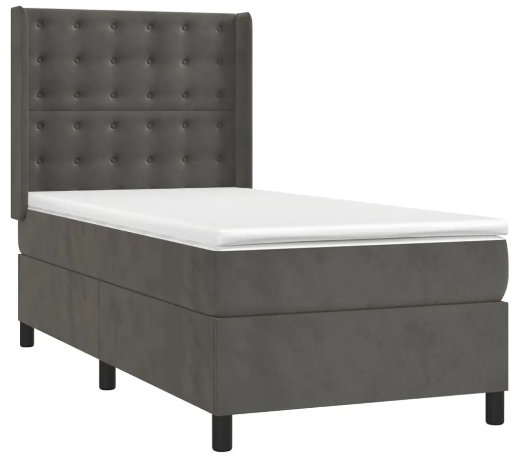 Cama box spring c/ colchão/LED 80x200 cm veludo cinzento-escuro