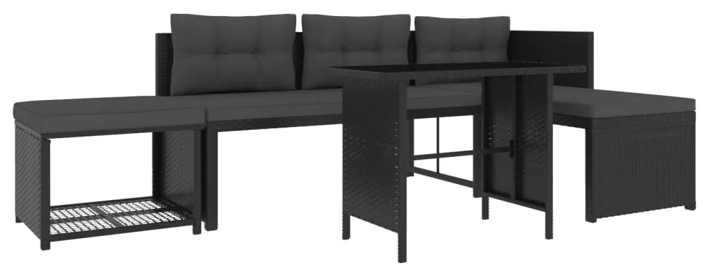 4 pcs conjunto lounge para jardim vime PE preto