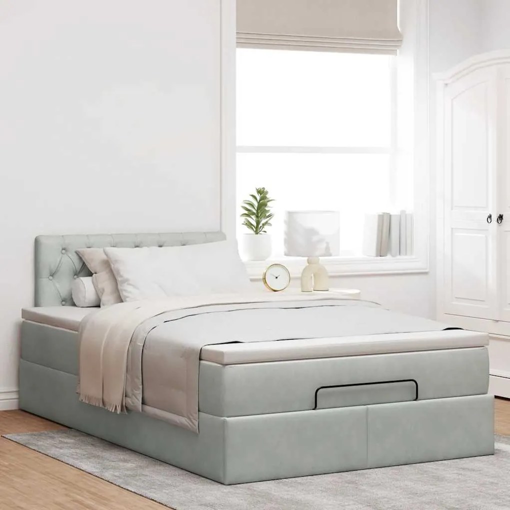 Cama otomana com colchão cinza claro 120x190 cm Veludo