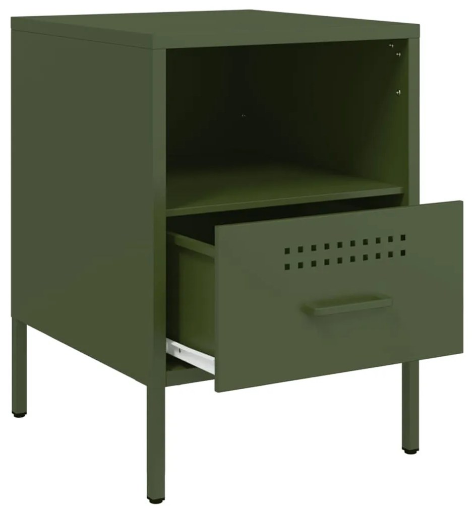 Mesas de cabeceira 2 pcs 36x39x50,5 cm aço verde azeitona