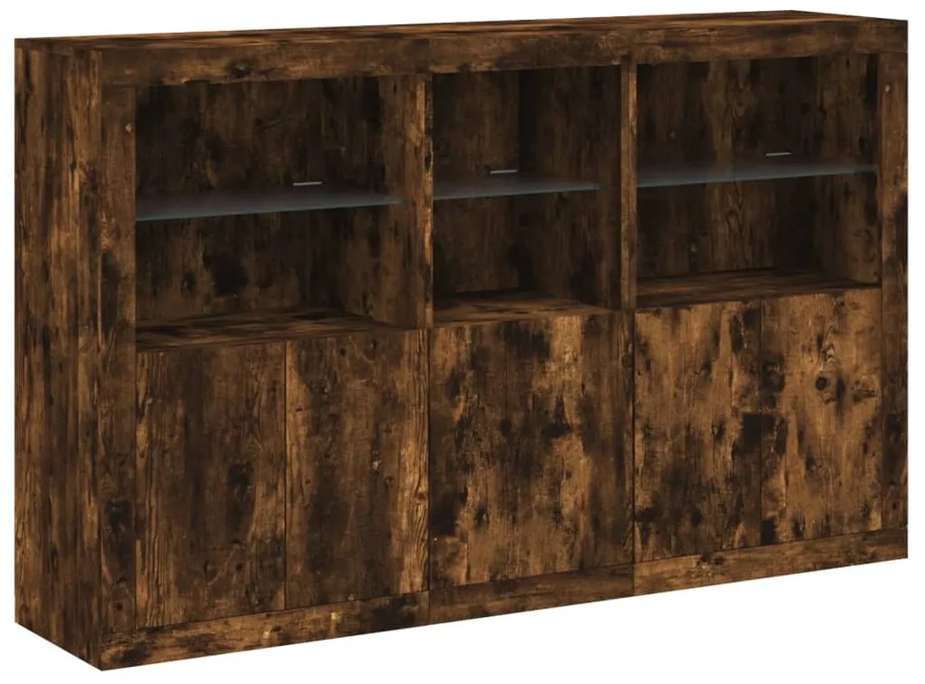Aparador com luzes LED 162x37x100 cm carvalho fumado