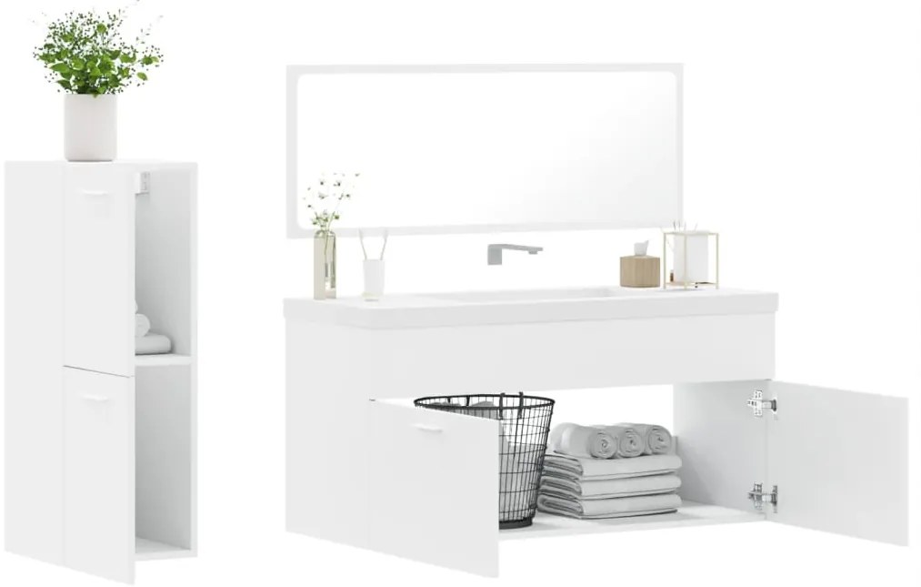 3 pcs conjunto móveis casa de banho derivados de madeira branco