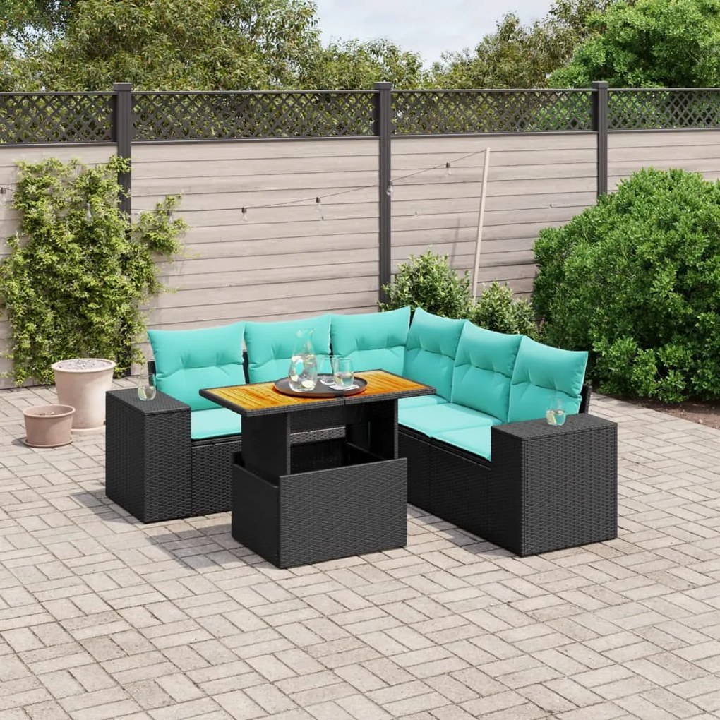 vidaXL 6 pcs conjunto de sofás p/ jardim c/ almofadões vime PE preto