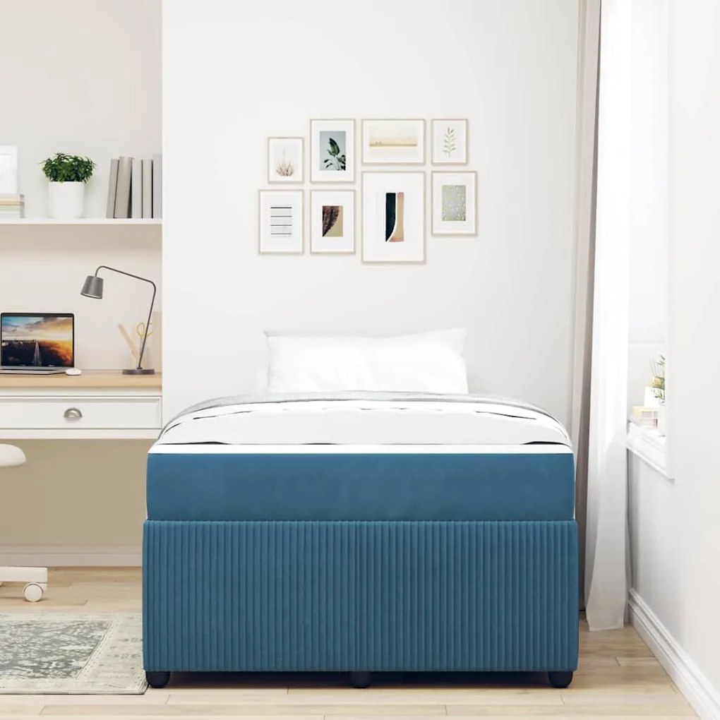 Estrutura de cama com colchão Outros Azul 120 x 190 cm Veludo
