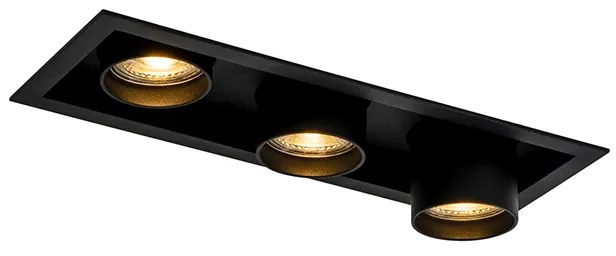 Conjunto de 6 focos embutidos modernos pretos ajustáveis de 3 luzes - Roof