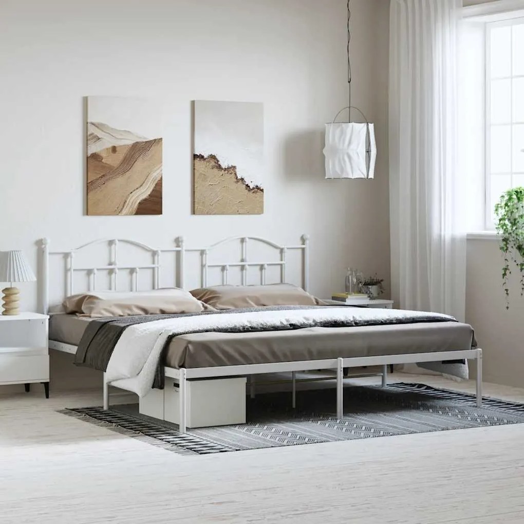vidaXL Estrutura de cama com cabeceira 193x203 cm metal branco