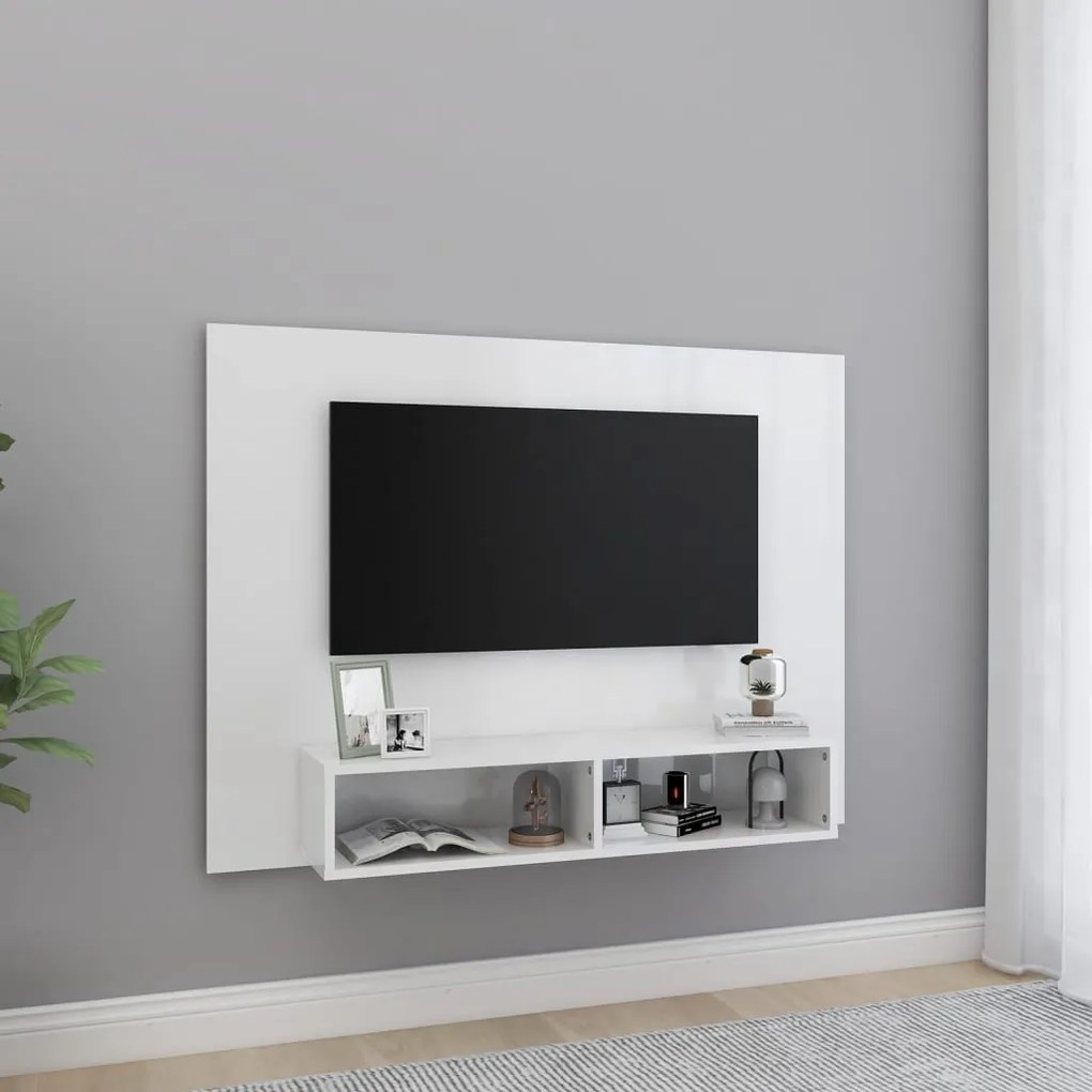vidaXL Armário parede p/ TV 120x23,5x90 cm madeira branco brilhante