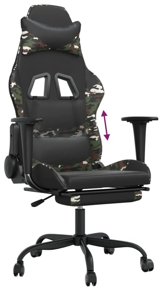 Cadeira gaming c/ apoio pés couro artificial preto e camuflado