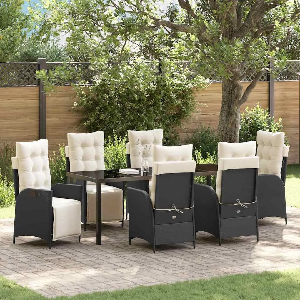 vidaXL Conjunto de Jantar de Jardim com 7 Peças de Rattan Sintético Preto