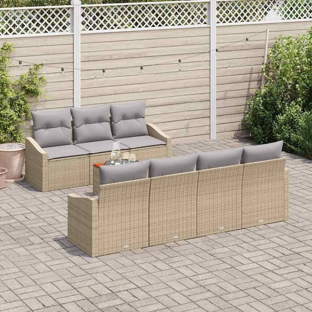 vidaXL Conjunto de Sofá para Jardim com 8 Peças e Almofadas em Rattan Sintético Bege e Acácia