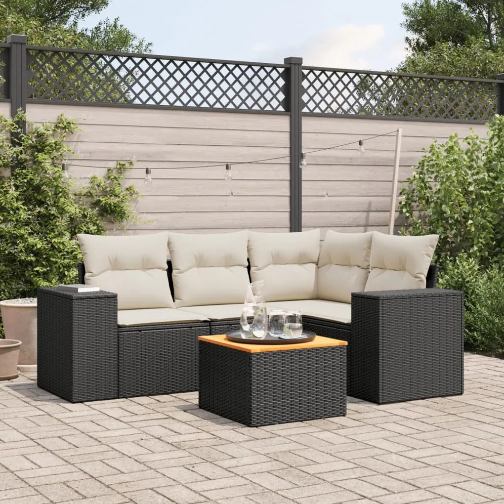 vidaXL 5 pcs conjunto sofás de jardim com almofadões vime PE preto