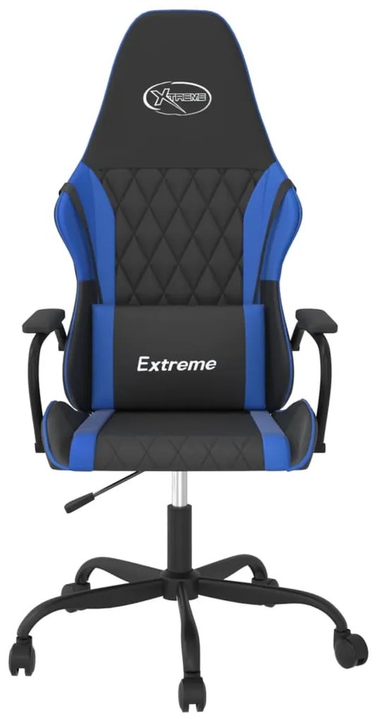 Cadeira gaming de massagens couro artificial preto e azul