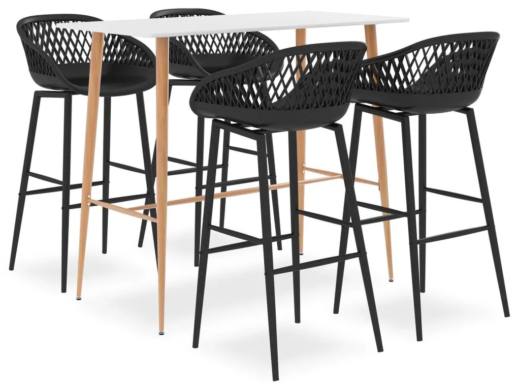vidaXL 5 pcs conjunto de bar branco e preto