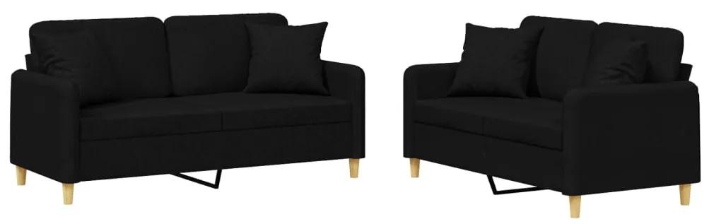 2 pcs conjunto de sofás com almofadas tecido preto