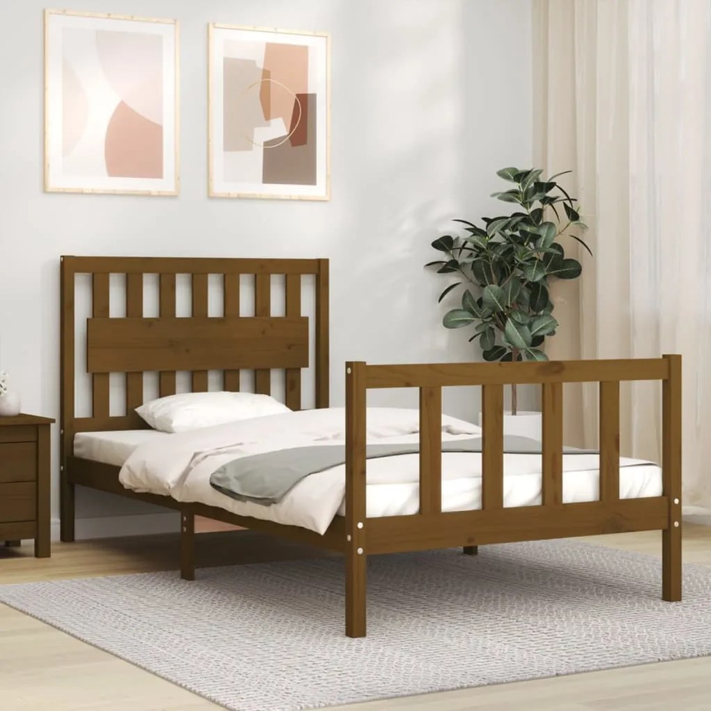 Estrutura cama cabeceira 100x200cm madeira maciça castanho-mel